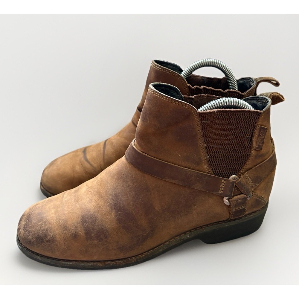 Teva De La Vina Dos Brown Leather‎ Boots Women's 7.5 Chelsea Slip On